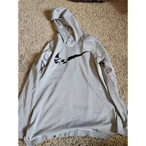 Nike Youth Gray Pullover Hoodie Logo Hooded Geometric Pattern Polyester M